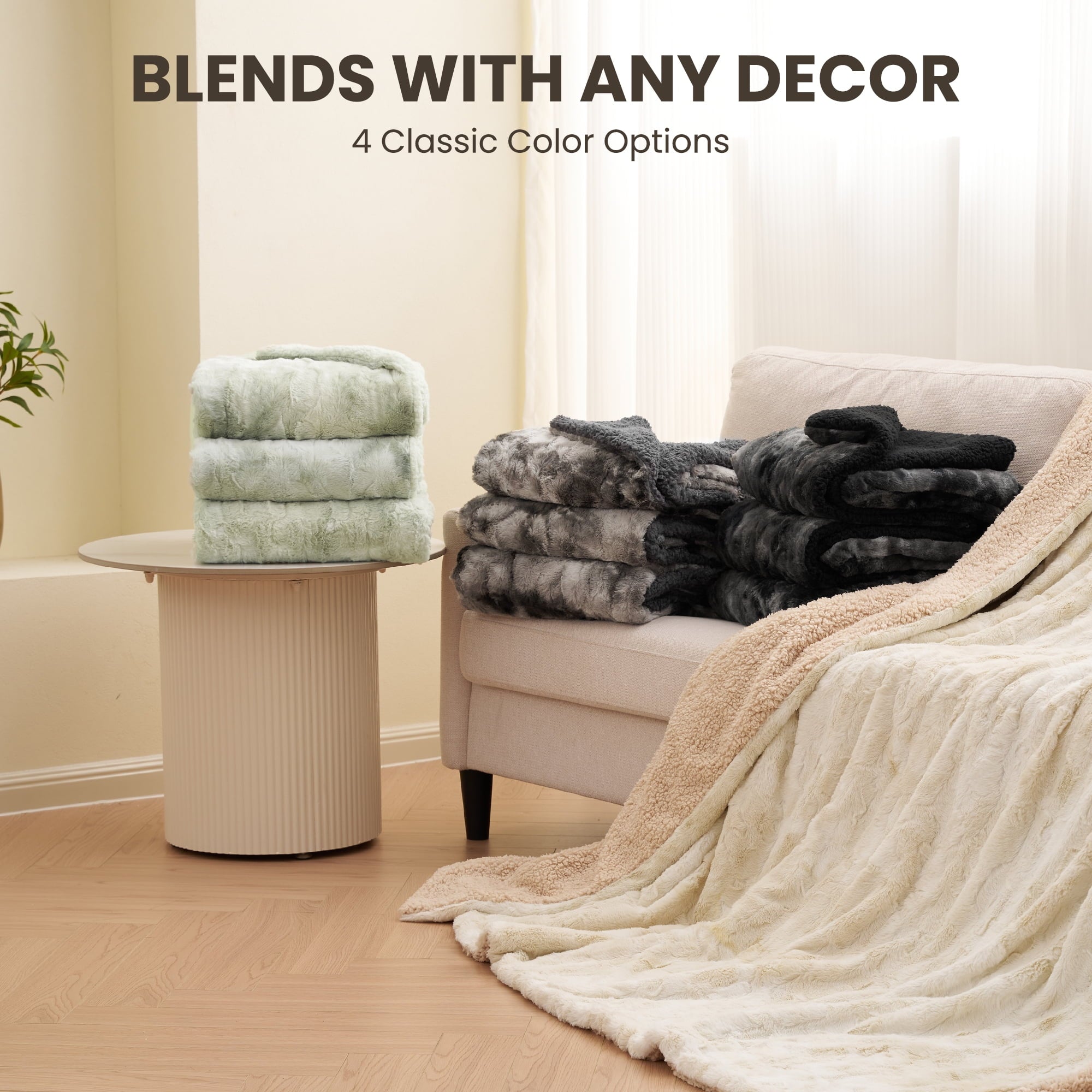 MARNUR Heated Blanket 72"x84" Faux Fur & Sherpa Electric Blanket with 6 Heat Levels, 10H Timer, LED Display, Machine Washable, Tie-Dye Off-White