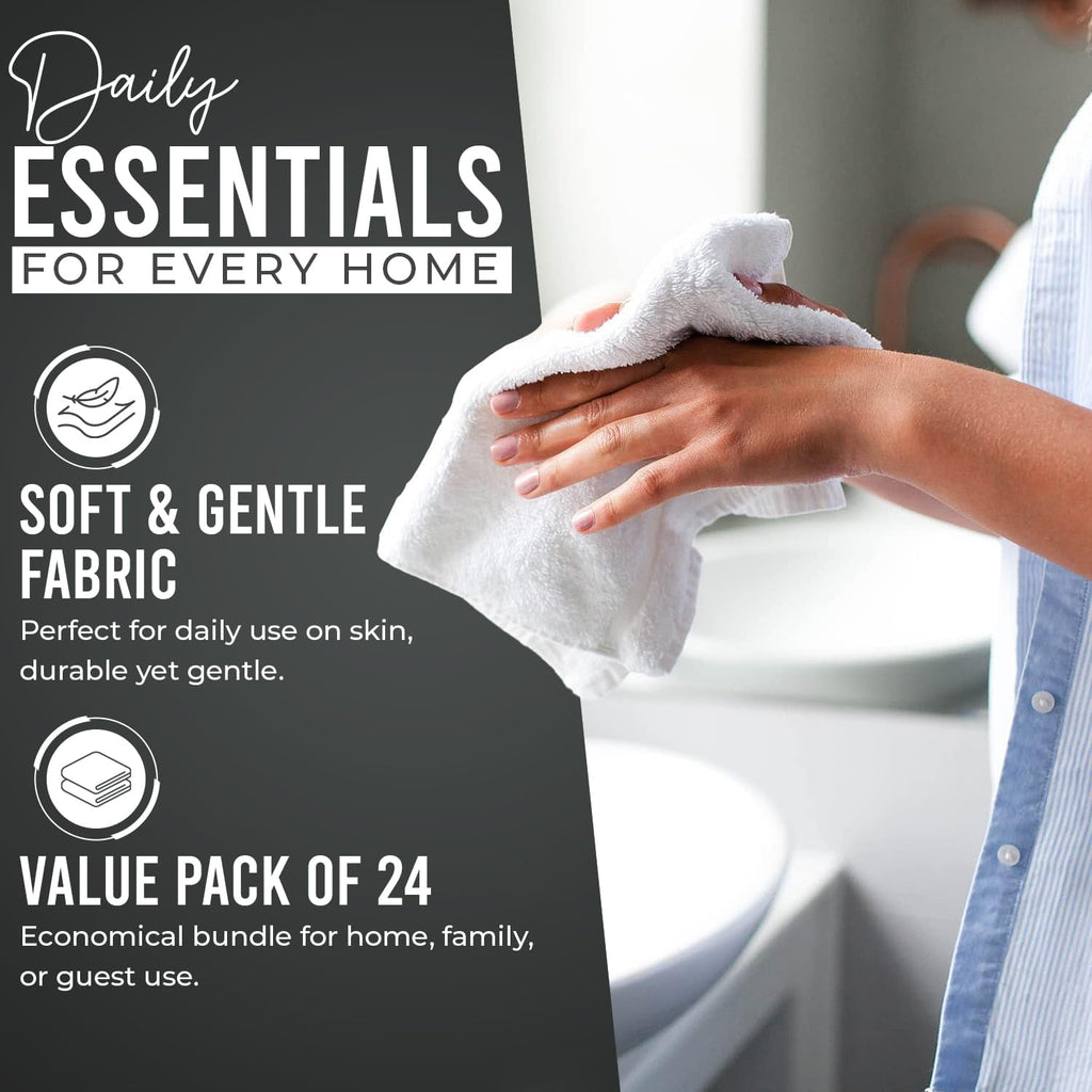 Dan River Washcloths pack of 24 High-Quality Soft Cotton Absorbent and Multipurpose Wash Clothes for Face & Body - Gray, 12x12in