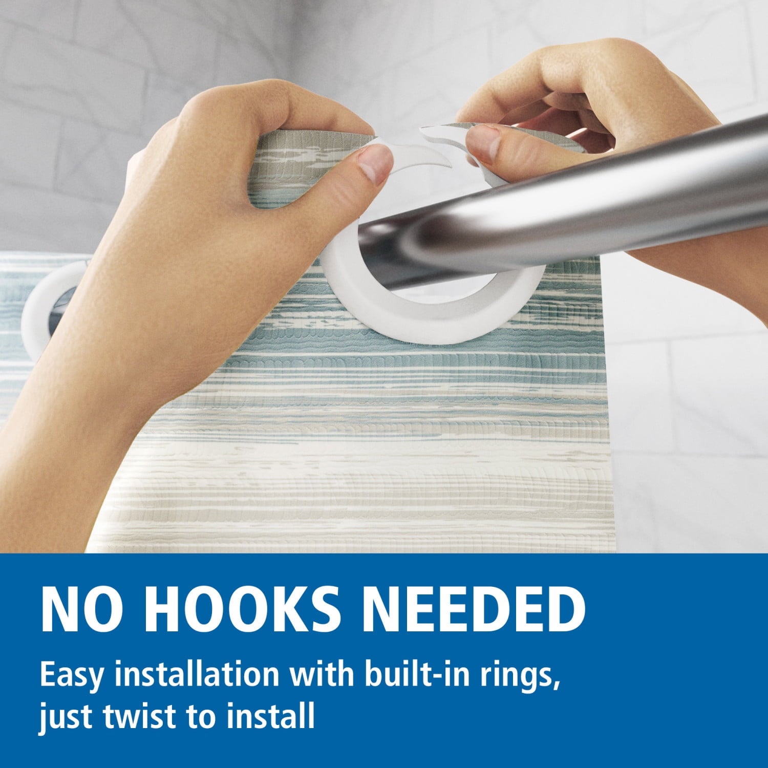 Mainstays Ombre Sweep Easy Hang Hookless Fabric Shower Curtain, 70" x 74", Blue, Green, Taupe