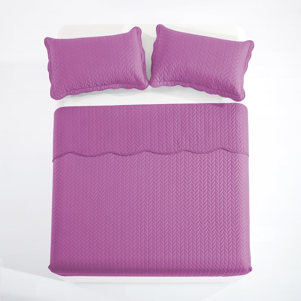 Imperial Rooms 2 Piece Quilt Set Chevron Microfiber Soft Kids Bedspreads & Pillow Shams Purple Twin