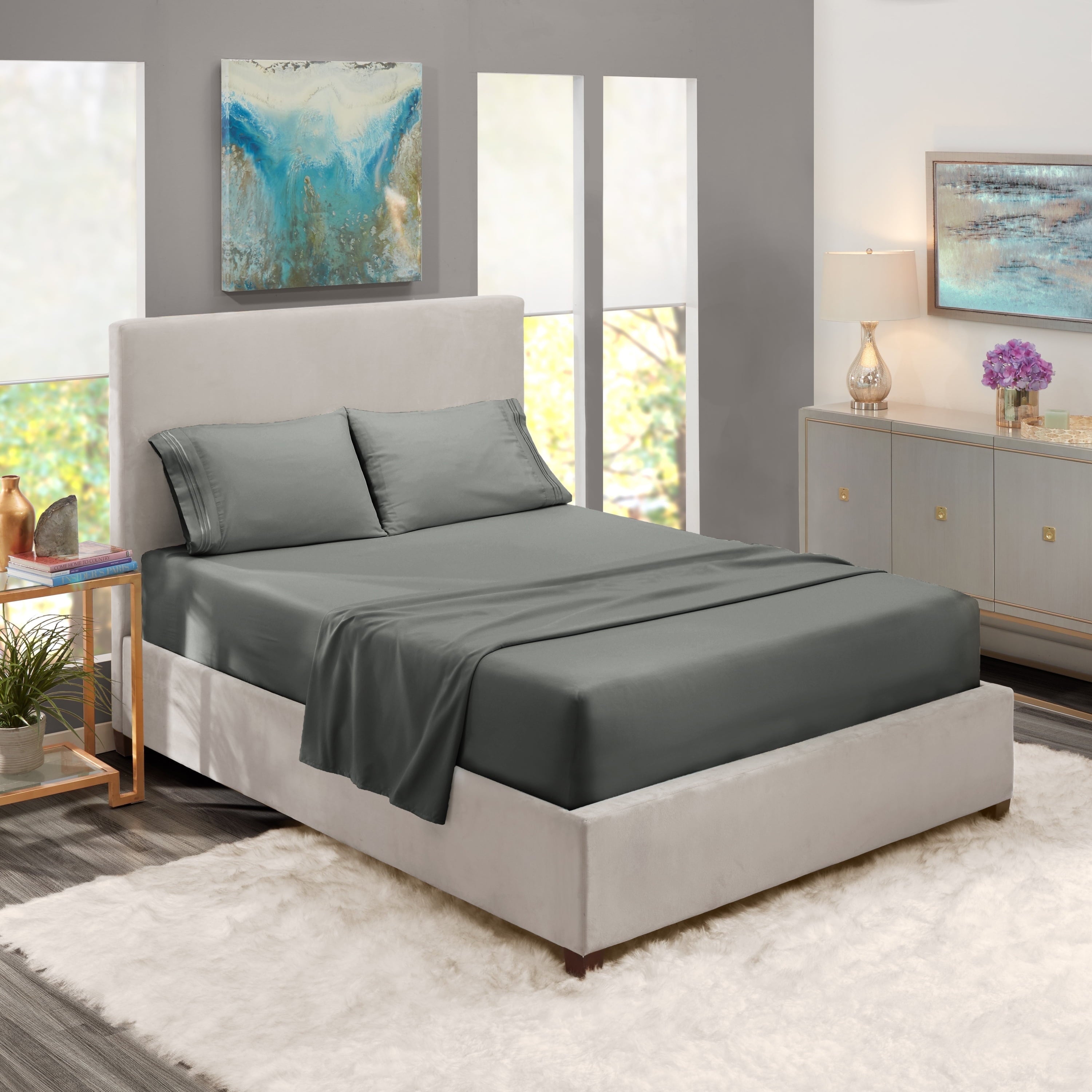 Clara Clark Queen Sheets Set, 1800 Series 4 Piece Deep Pocket Sheets, 100% Soft Microfiber Bed Sheets Set, Gray