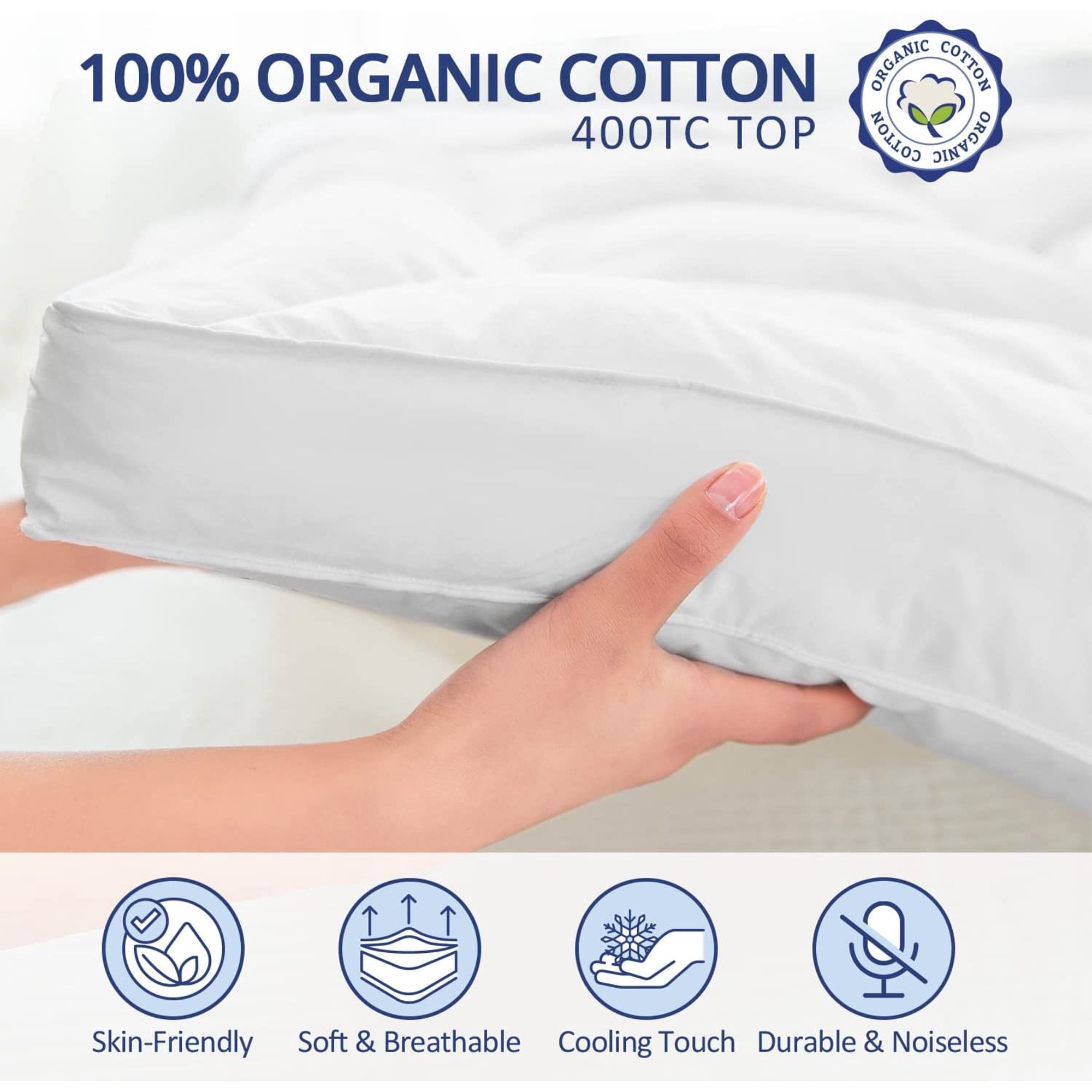 Meritlife Extra Thick Queen Mattress Topper, 400TC Cotton Pillow Top with 5D Spiral Fiber, Deep Pocket, Cooling Plush
