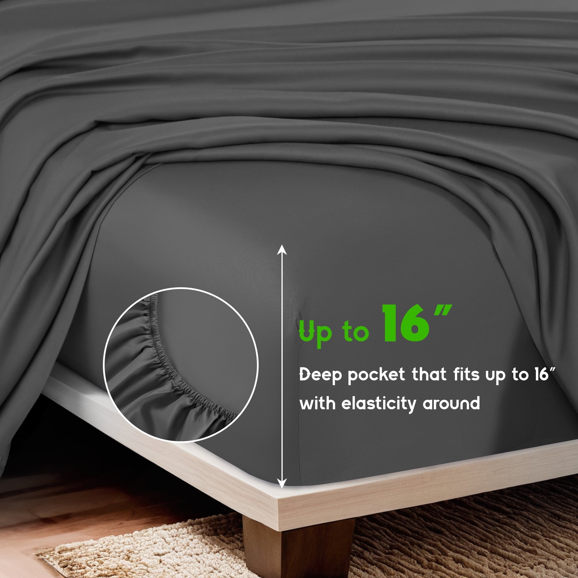 Sonoro Kate Luxury Bamboo Bed Sheet Set - Deep Pockets - 4 Piece, Queen, Dark Gray