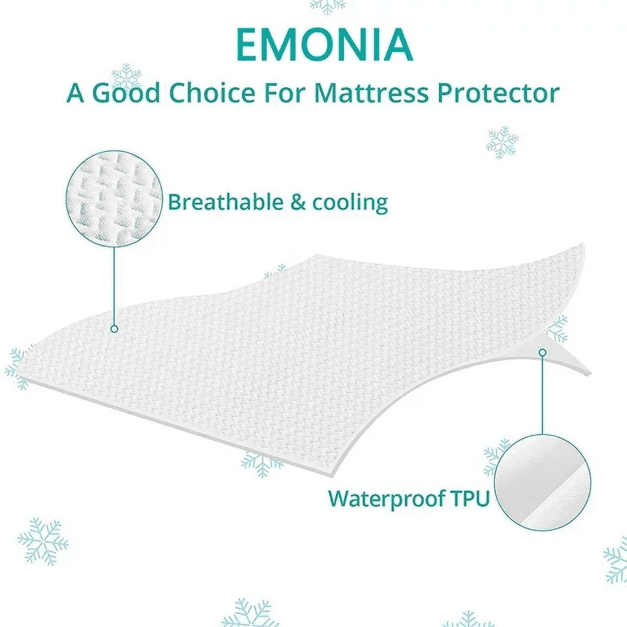 EMONIA Premium 100% Waterproof Mattress Protector Queen Size 3D Air Fabric Cooling Mattress Cover Bed Pad Smooth Ultra-Soft Breathable Noiseless Washable with 8''-21'' Deep Pocket (White, Queen)