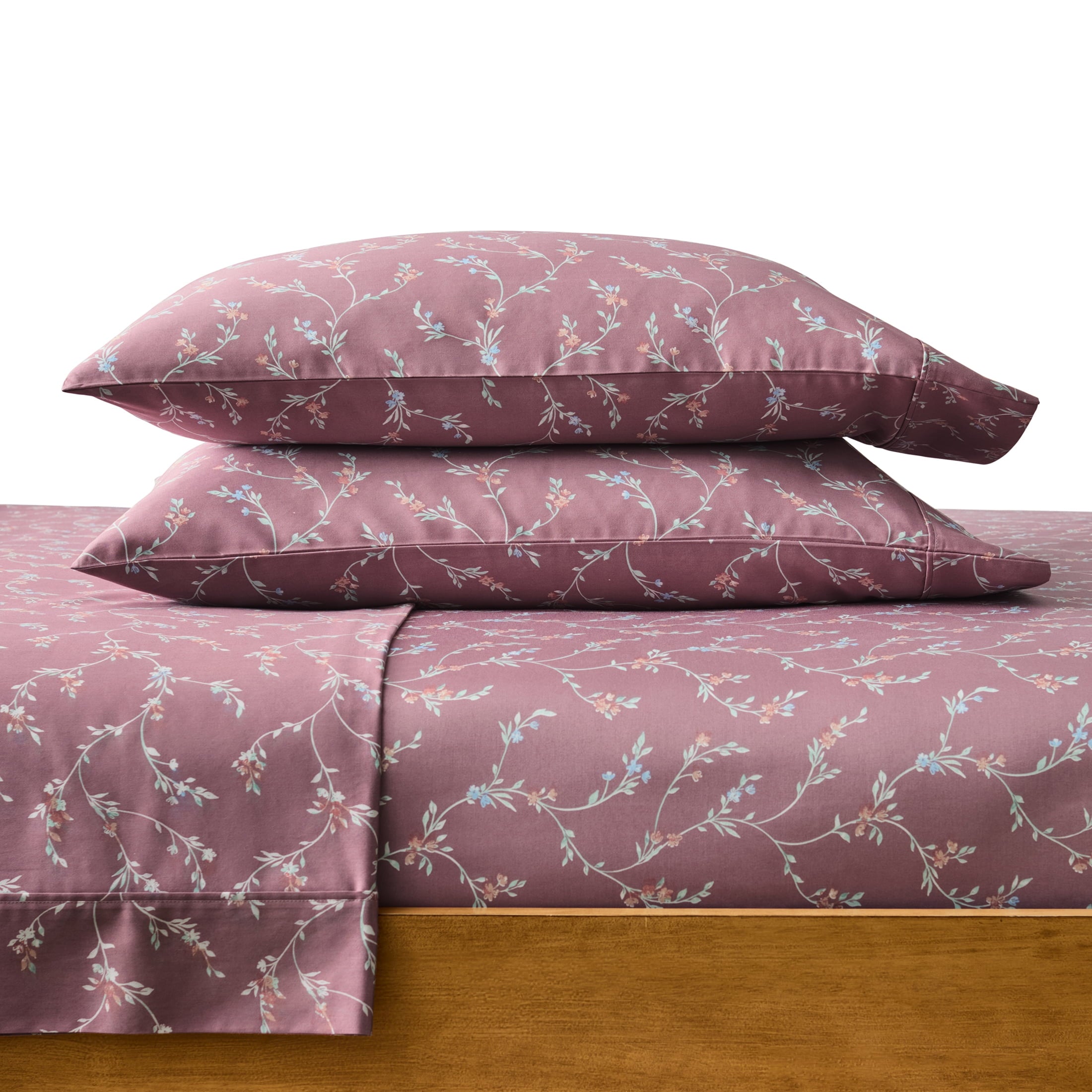 Better Homes & Gardens 4-Piece 300 Thread Count Sateen King Sheet Set, Floral Almond Biscuit