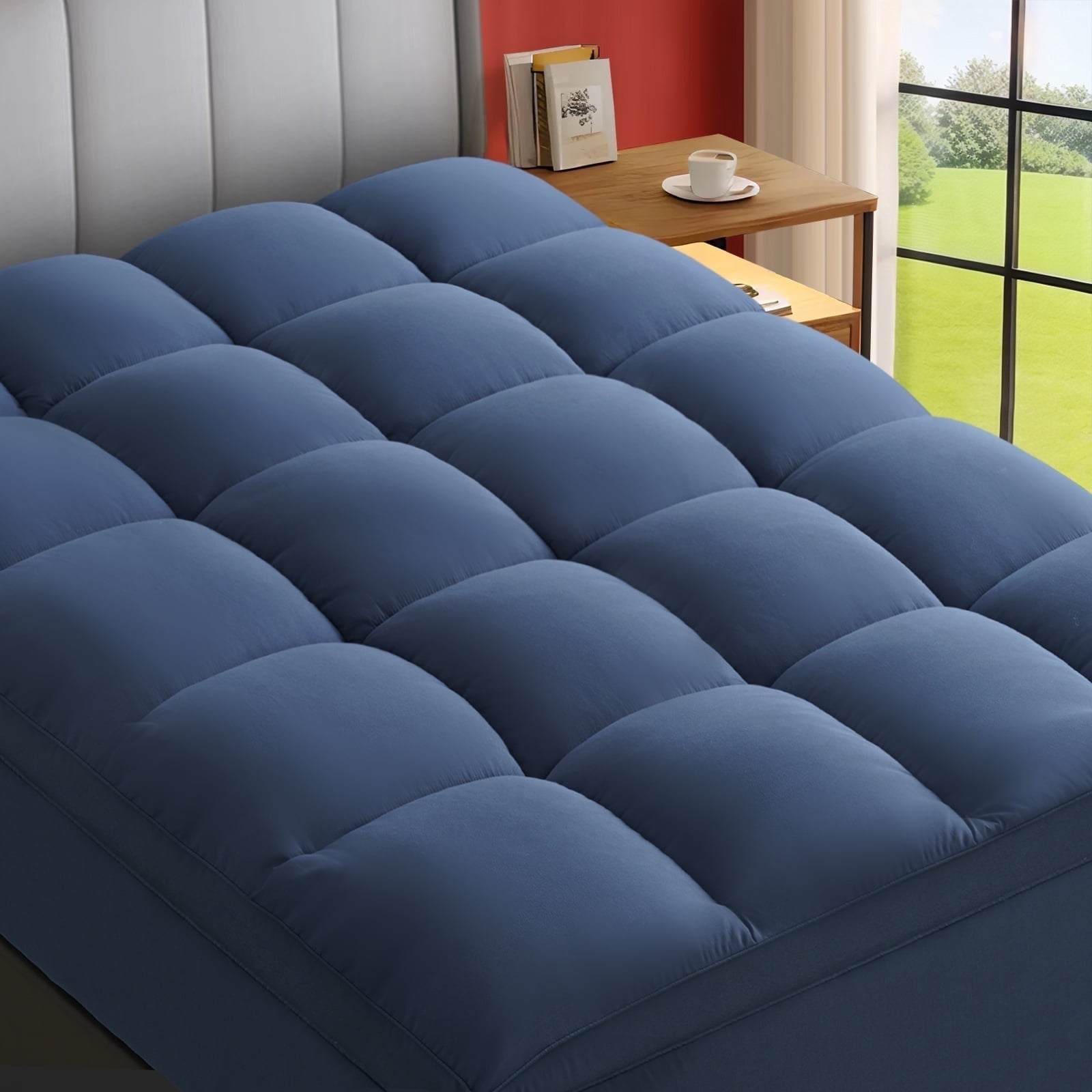 EMONIA 100% 400TC Mattress Topper Queen for Back Pain, 900GSM Mattress Pad Pillow Top, Quilted Fitted Mattress Protector Cover with 8-21" Deep Elastic Pocket, Soft Comfort Breathable (White, Queen)