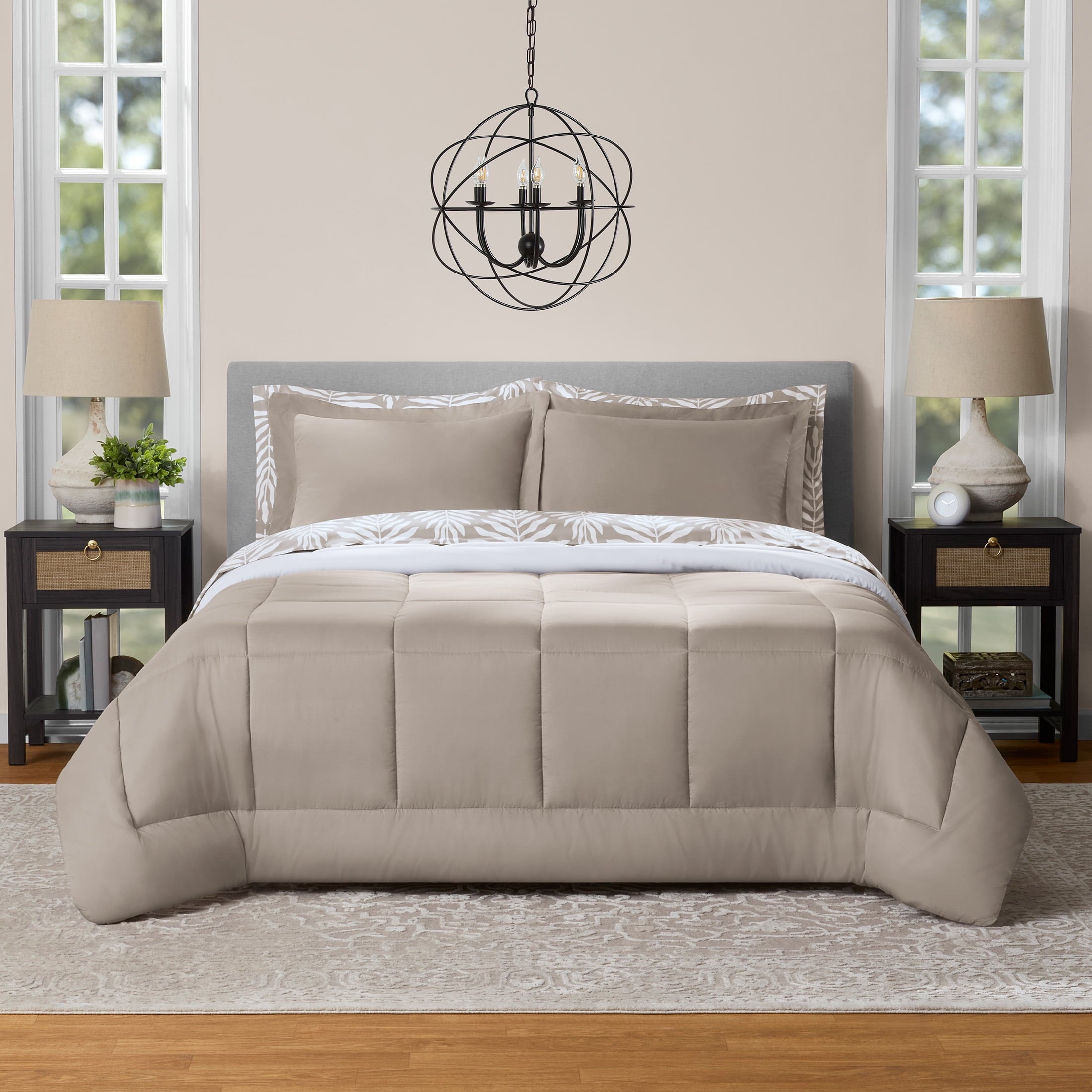 Mainstays All in One Reversible Comforter and Sheet Set- 7 Piece, Queen, Blue Pinstripe