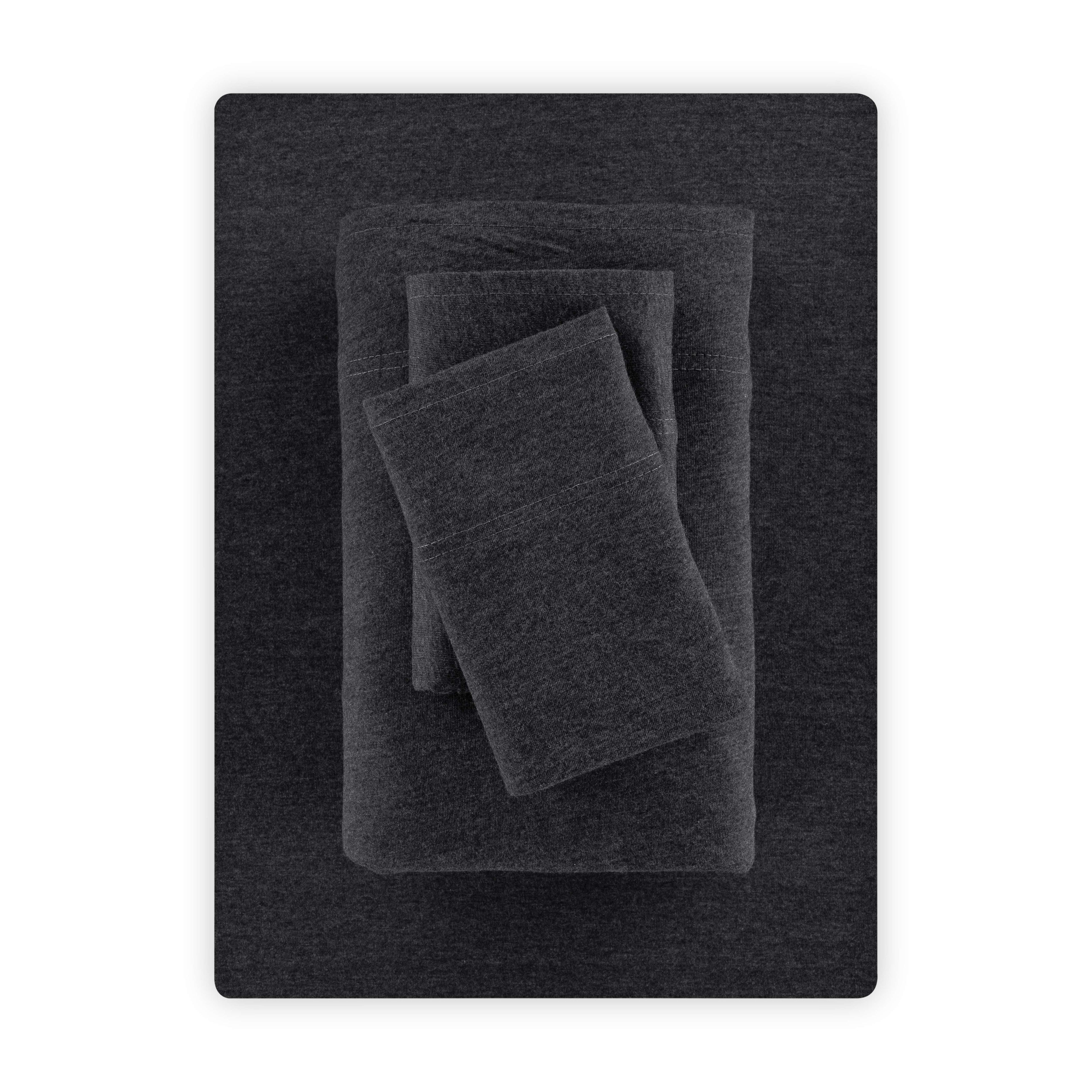 Mainstays Cotton Rich Extra Soft Jersey Bed Sheet Set, Queen, Charcoal, 4 Pieces