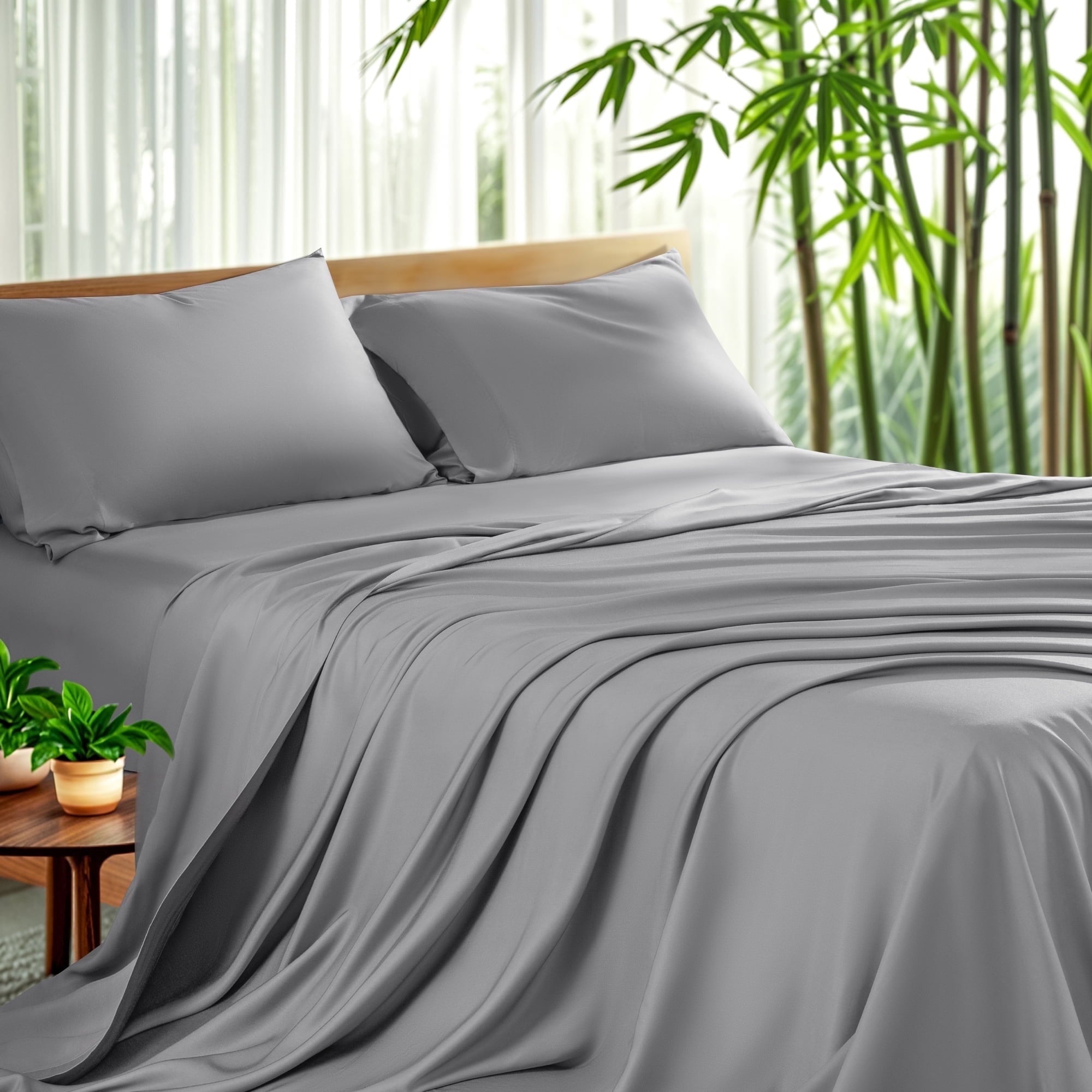 Sonoro Kate Luxury Bamboo Bed Sheet Set - Deep Pockets - 4 Piece, Queen, Dark Gray