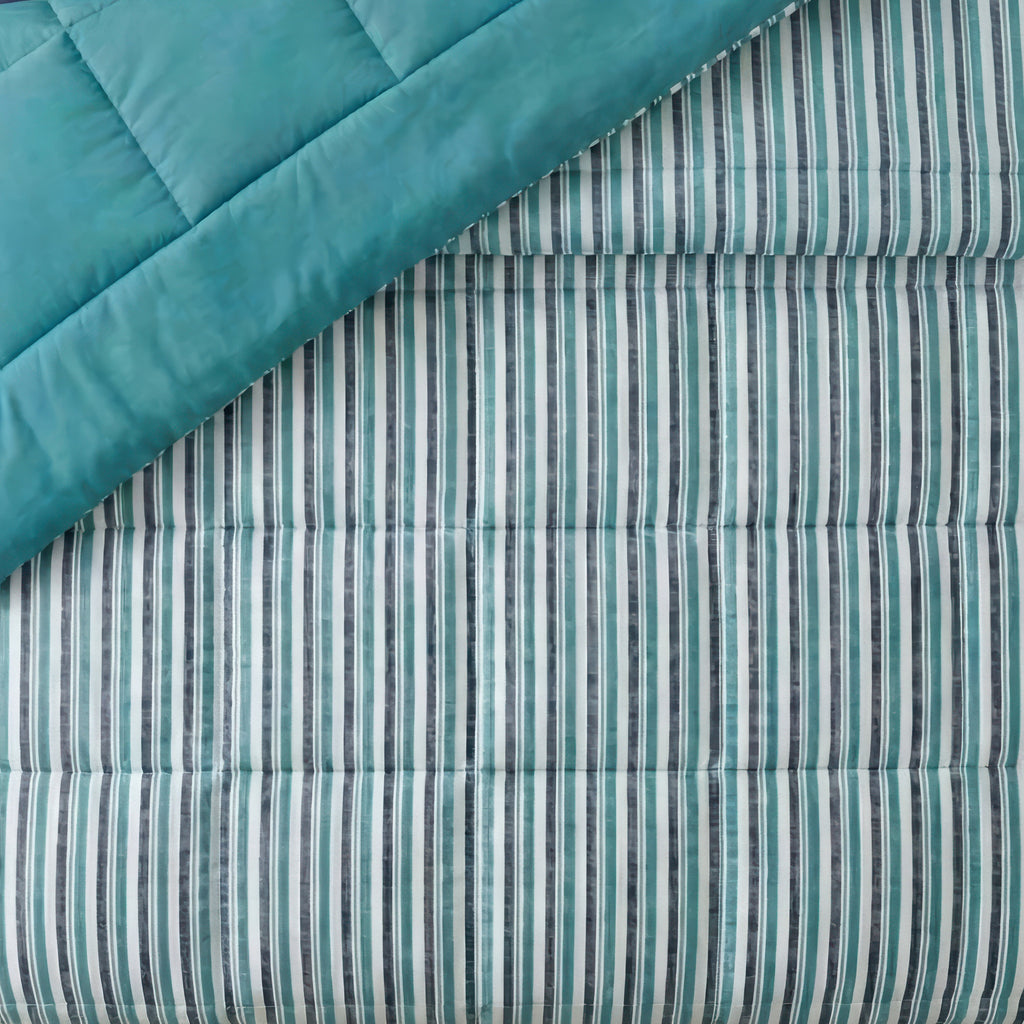Mainstays All in One Reversible Comforter and Sheet Set- 7 Piece, Queen, Blue Pinstripe