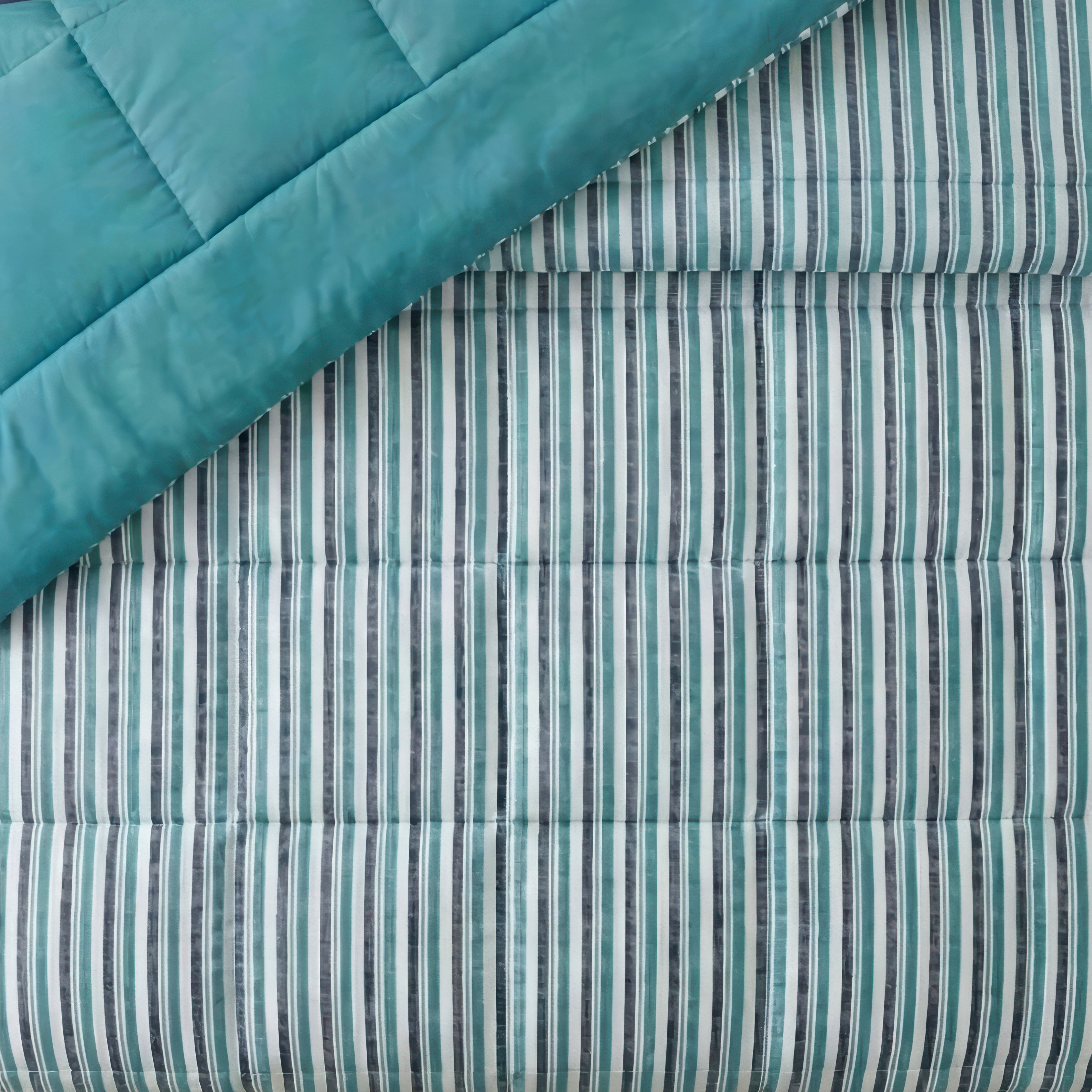 Mainstays All in One Reversible Comforter and Sheet Set- 7 Piece, Queen, Blue Pinstripe