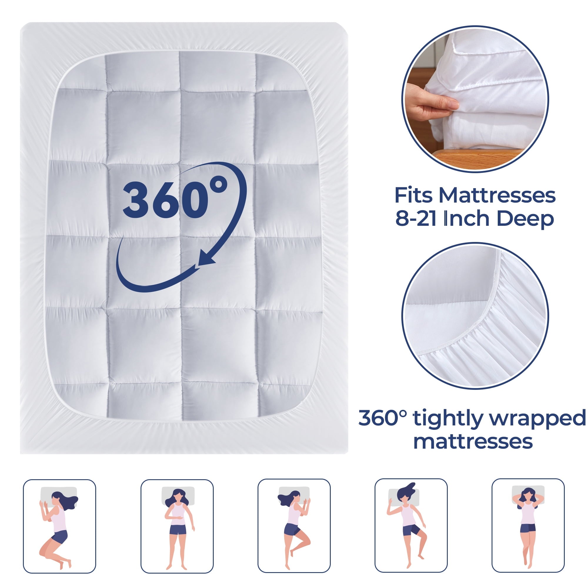 BDEUS Extra Thick Mattress Topper, Cooling Mattress Pad Cover,Pillow Top Protector with 8-21 Inch Deep Pocket, Twin Size