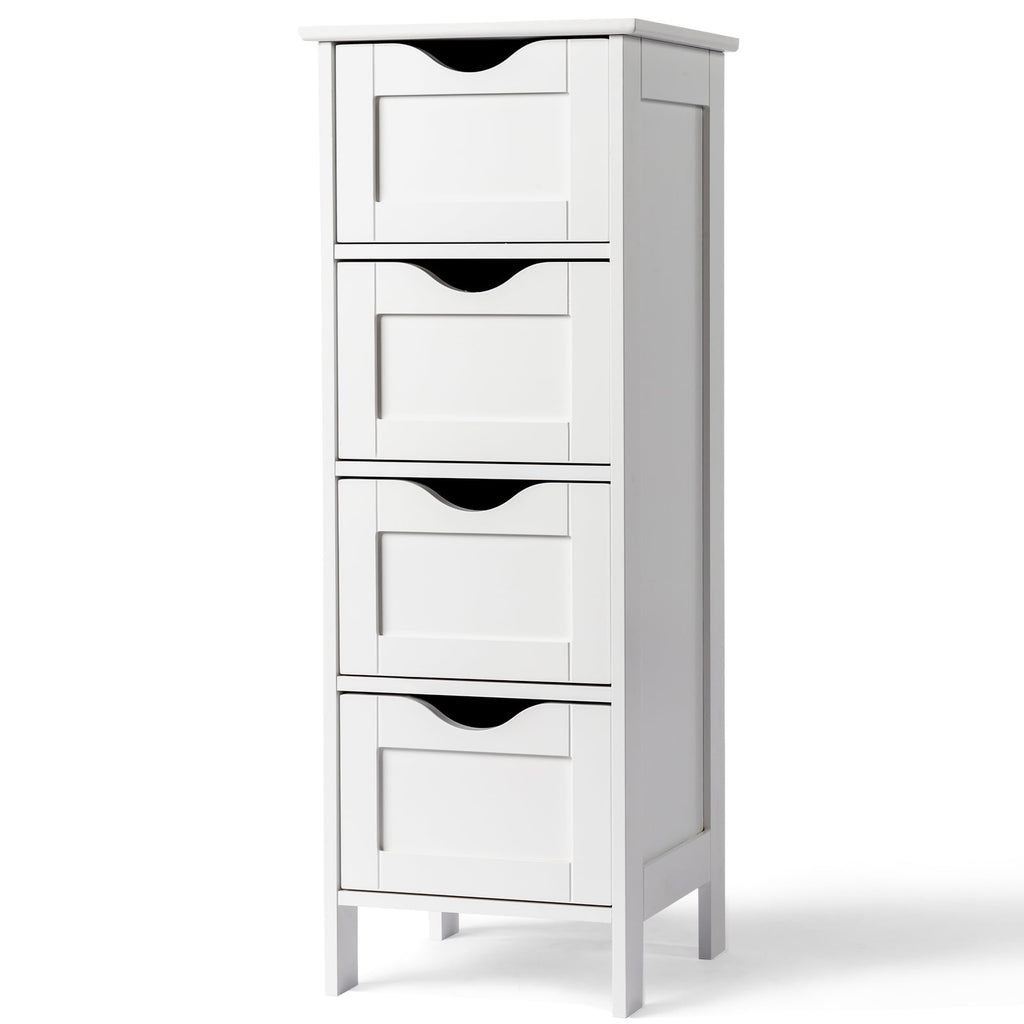 Ktaxon Bathroom Floor Storage Cabinet with 4 Drawers, Small Cabinet for Bedroom Kitchen, MDF White