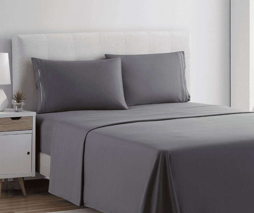 Nestl Queen Sheets Set, 1800 Series 4 Piece Sheets Queen Sheets Set, Luxury Soft Microfiber Queen Size Gray Bed Sheets Set, Gray