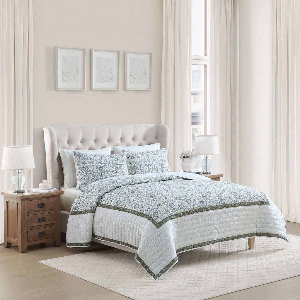 My Texas House Full/Queen Quilt Set, All-Season, 3-Piece, Sage Capri Jacobean Floral
