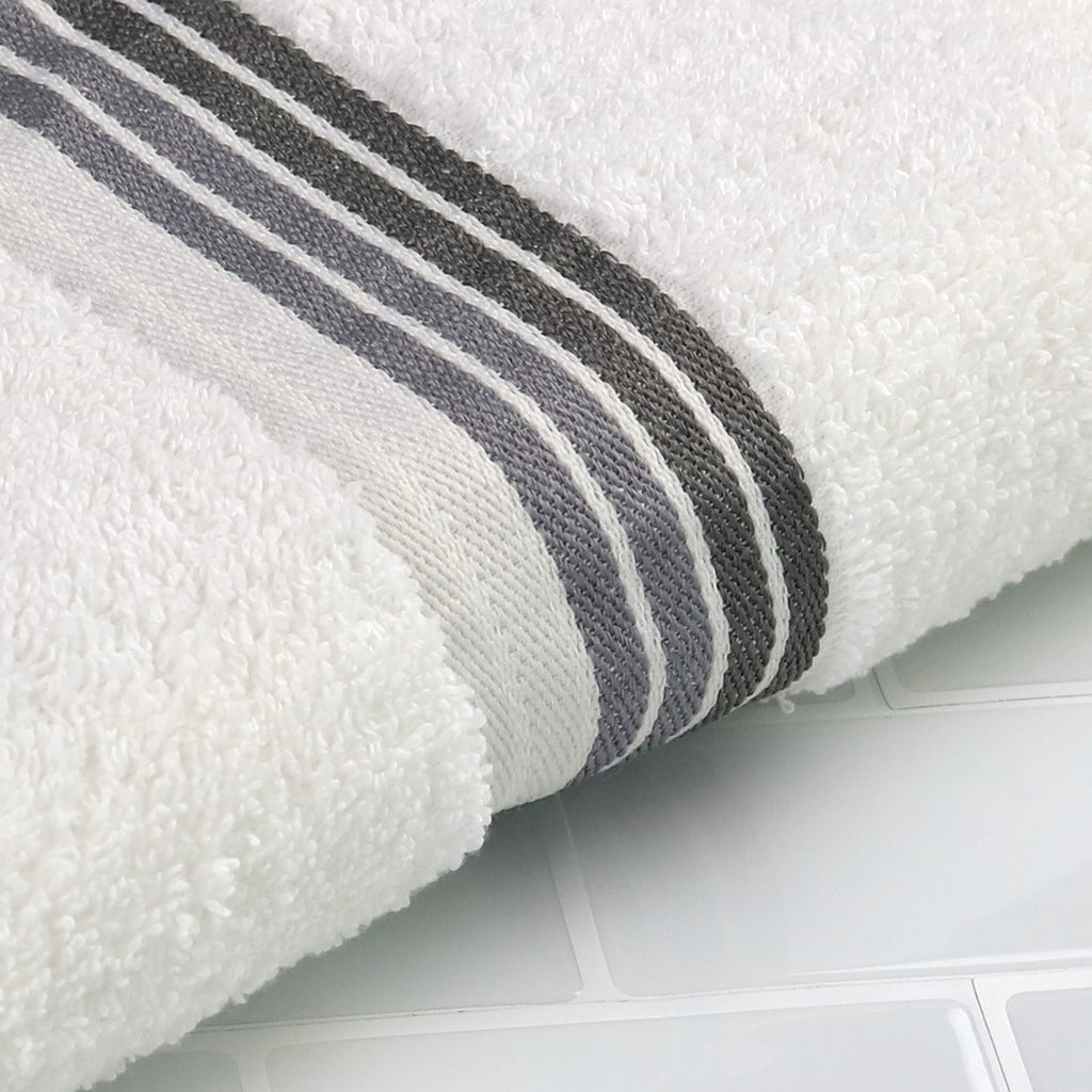 Mainstays Basic Bath Towel, Soft 100%  Cotton and Highly Absorbent Striped Bath Towel, White